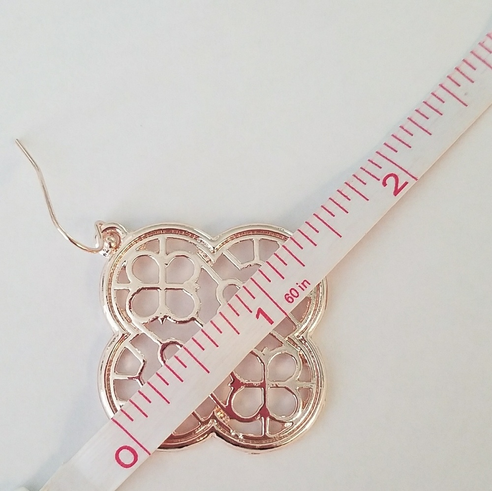 Rose Gold Tone Clover Filigree Earrings - Picture 4 of 4